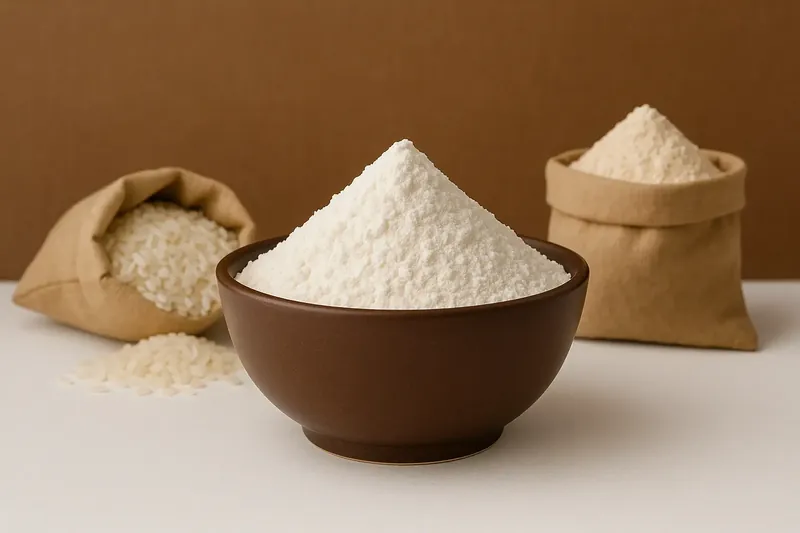 Flour and grains in bowls and bags